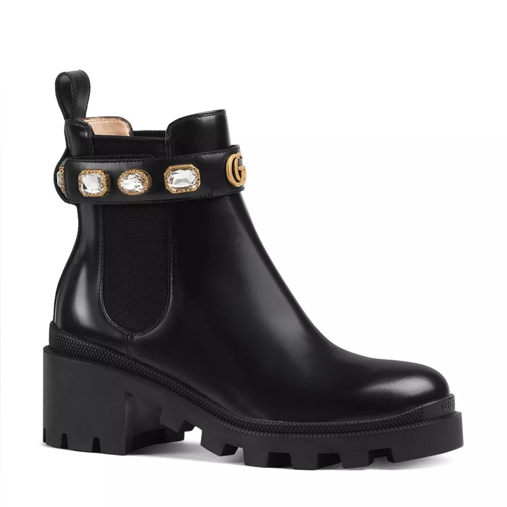 LIKE NEW Gucci Trip Embellished Block Heel Chelsea Boots, Size 38 - Picture 3 of 13